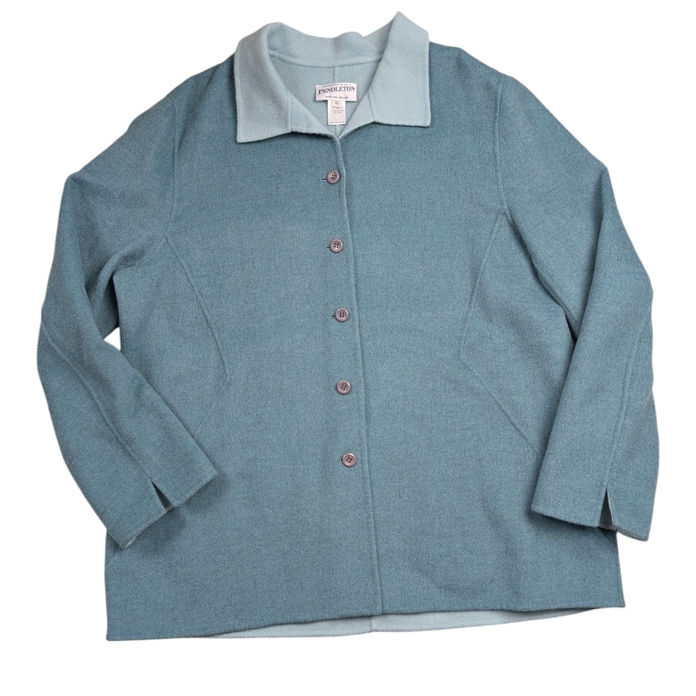 Pendleton Merino Wool Button Up Cardigan Sweater Jacket Women XL Teal Granny